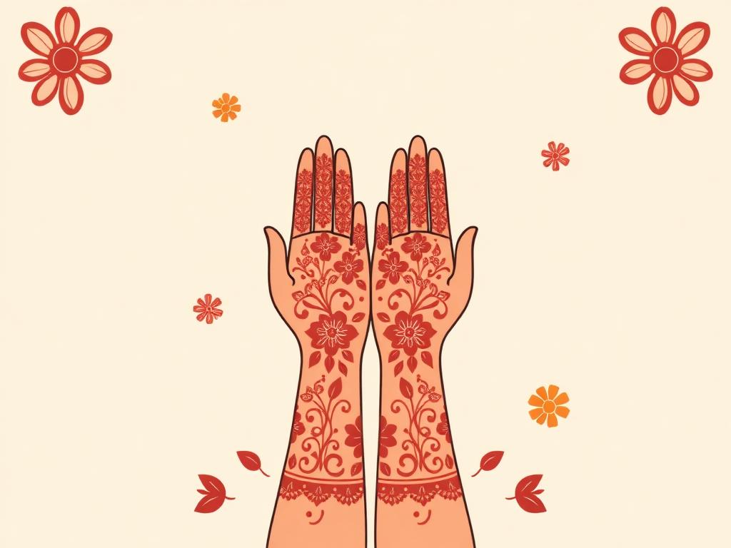 Henna cones, natural paste and design sketches laid out on linen