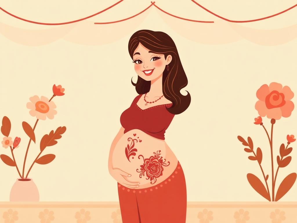 Guest at a baby shower receiving a floral henna design